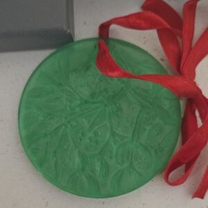 Vintage Lalique Paris Green Mistletoe Glass Ornament 1990